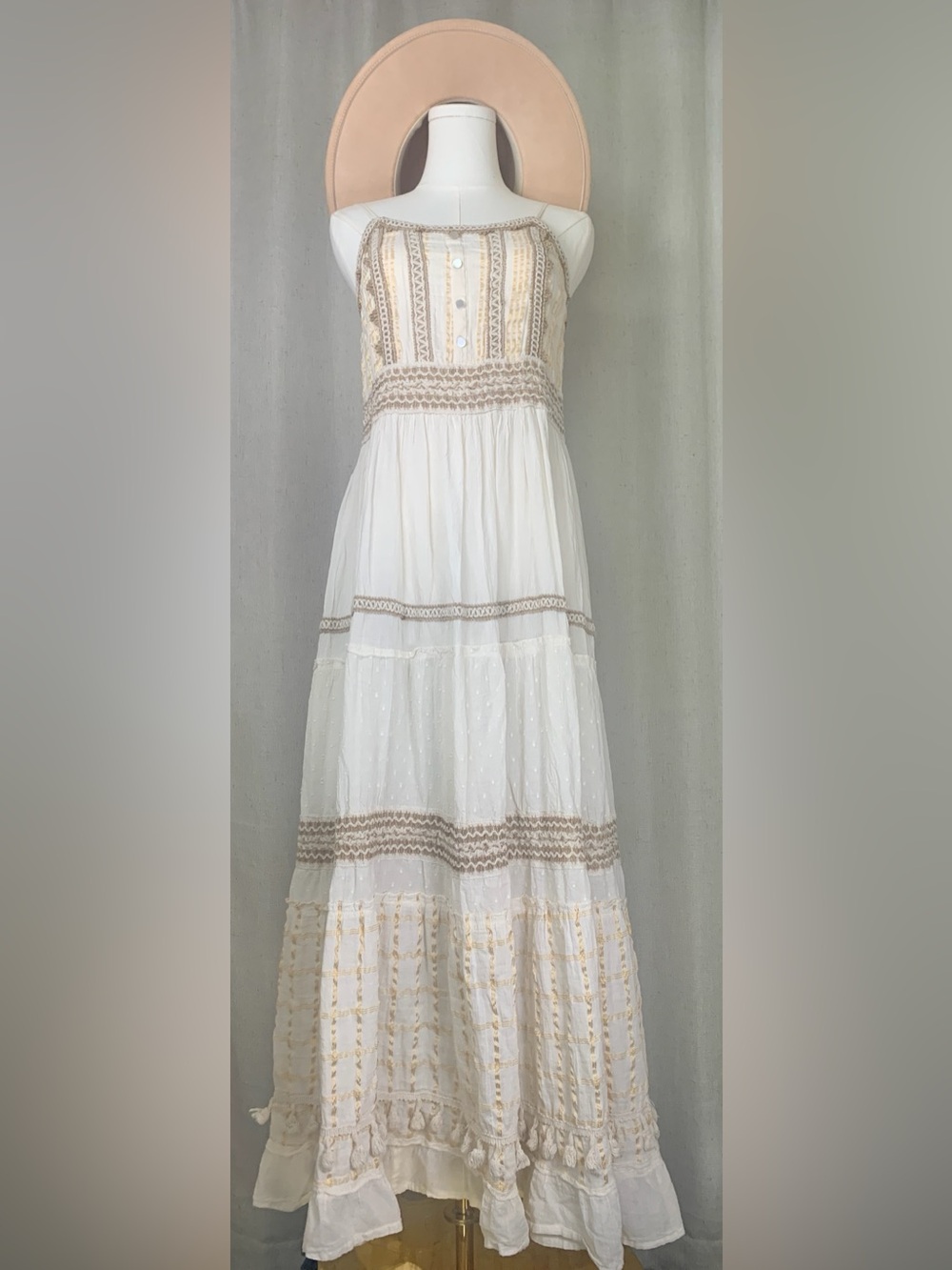 Anthropologie Me 2 Magic Boho Jute Trim Maxi Dress Embroidered Made In India